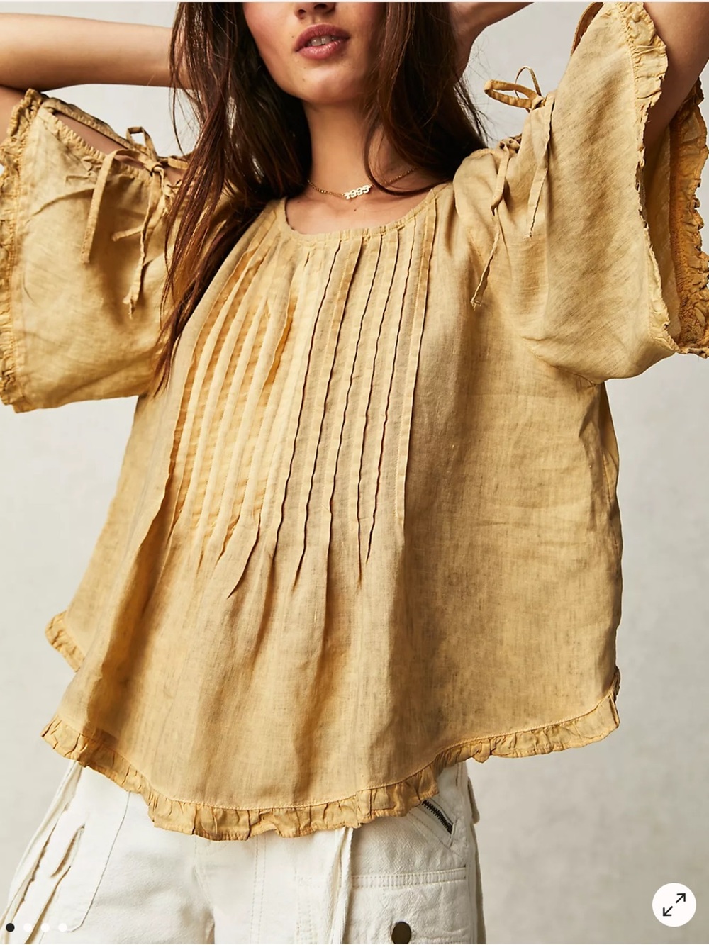 Free People Beige flowy Peasant Top